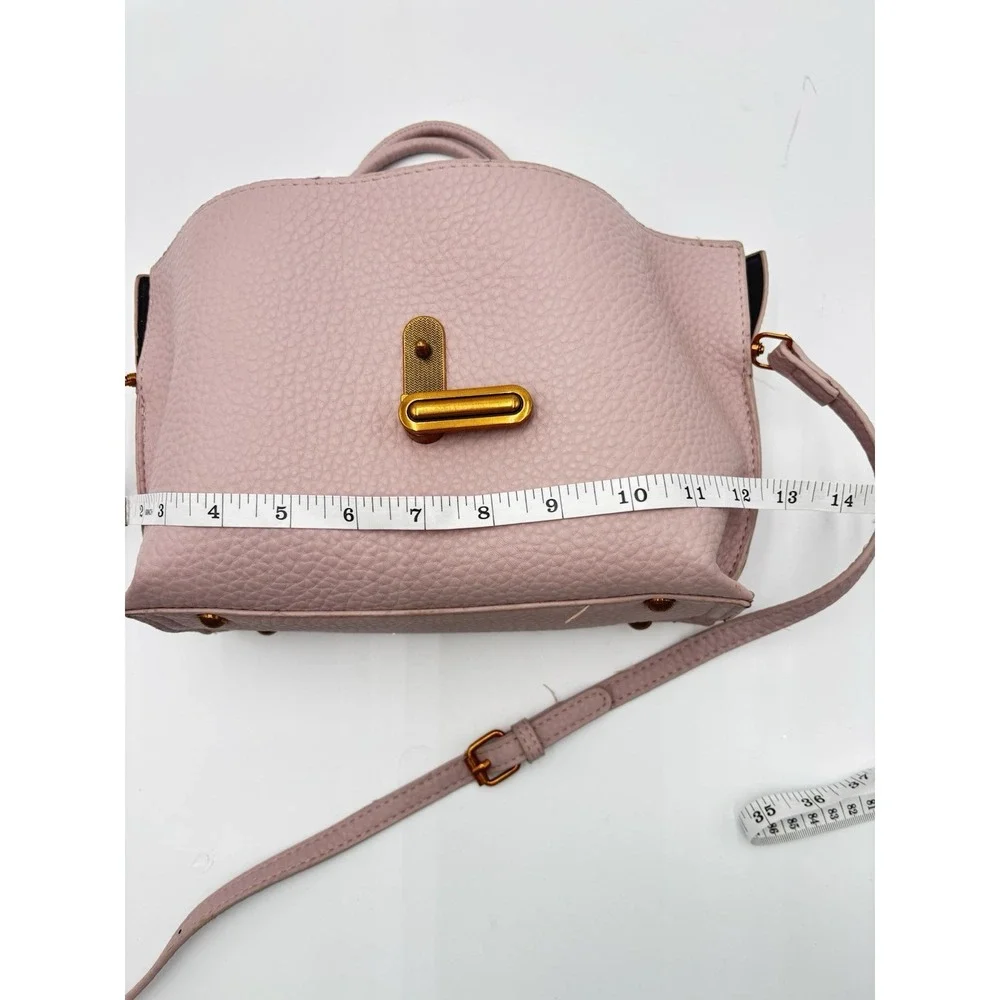 Blush Pink Pebbled Faux Leather Satchel Crossbody Tote Bag Gold Hardware